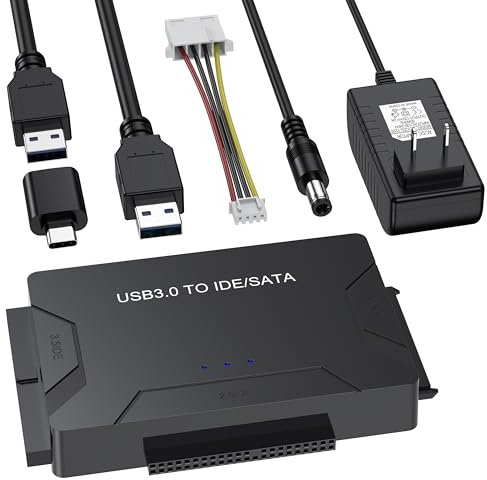 VoroDcip Hard Drive Adapter, USB 3.0 & Type C to IDE SATA, 6GBps Data Transfer, 12V/2A Power, Black, 6x4.5x2 inches, Compatible with 2.5/3.5 HDD/SSD/IDE, Windows/Mac/Linux