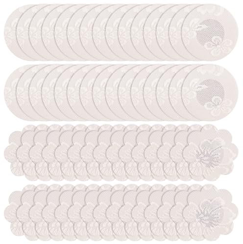 60 Pièces Protège-tétons Invisibles, Jetables Cache Tétons Nipple Cover Breast Petals Stickers, Cache Teton Femme, Respirants Couvre Seins Mamelons, Ronde & Prune (Beige-Dentelle)