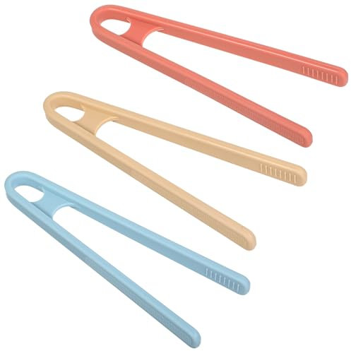 3Pcs Plastic Tongs For Sweets 5.51 Inch 3 Colors Kids Tongs Small Toddler Tong Colourful Small Serving Grippers Rubber Silicone Kitchen Tong Appetizers Popcorn Candy Ice Cube Fruits Sugar Salad Snacks