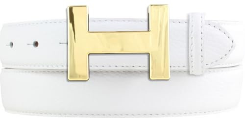 BELTINGER Damen-Gürtel HAILEY aus strukturiertem Leder 3 cm | Schmaler Ledergürtel für Damen 30mm | Gold glänzend | Weiß 80cm