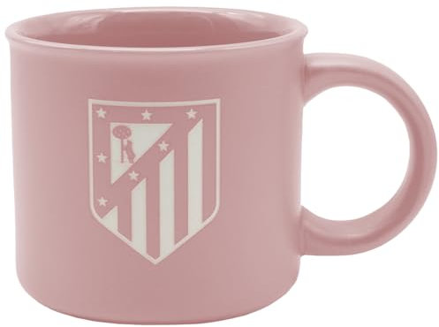ms móvil shop Taza Jumbo Atlético de Madrid 430 ml | Diseño Oficial con Escudo Grabado | Gran Capacidad | Cerámica Resistente | Apta para Microondas y Lavavajillas | Caja de Regalo Incluida (Rosa)