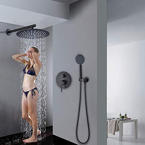 WDSOPK Schwarzes, An Der Decke Montiertes Duscharmatur-Set In Der Wand, Verdecktes Duschsystem, Badezimmer-Duschmischbatterie, Regenkopf Aus Edelstahl
