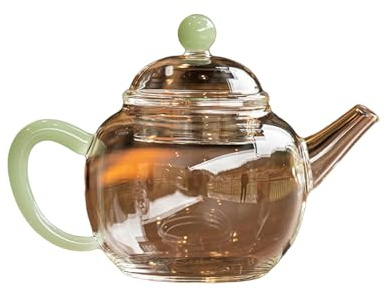 200 ml hitzebeständiges Glas Mini-Teekanne für Damen, Tee-Wassertrennung, Mini-Teekanne (grüner Griff)