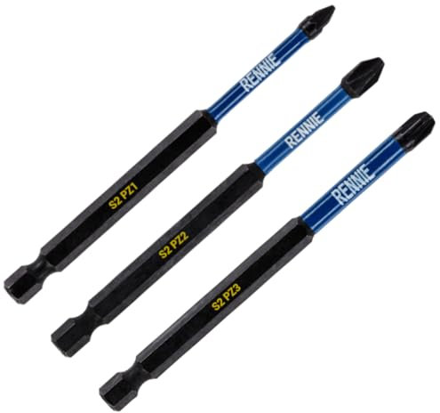 3 Pack x 100mm Long PZ1 PZ2 PZ3 Impact Screwdriver Driver Bits Set. Heavy Duty PoziDriv POZI NO.1 No.2 No.3 Magnetic Screwdriver Bit Set. Pozi Impact Driver Bits Pozidrive Screw Accessories