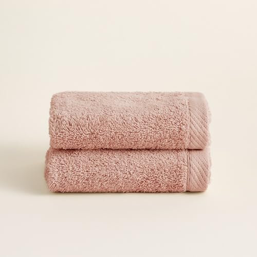 BOHEME | Juego de 2 Toallas de Lavabo Serenity | Salmón | 50x100 | 100% Algodón Peinado | 600 g/m² | Suaves, Absorbentes y de Secado Rápido | Lavables a Máquina | Uso Diario
