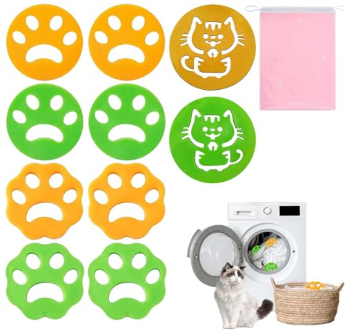 Rimuovi Peli Animali Lavatrice 10 Pezzi + 1 Sacchetto Lavaggio Riutilizzabile per Bucato, Raccogli Peli Cani Gatti, Silicone Morbido Sicuro, Ø3.5cm, Giallo Verde, per Lavatrice e Asciugatric