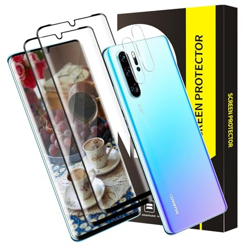 Cable Leader 2 pièces Verre Trempé pour Huawei P30 Pro, +2 pièces Caméra Arrière, 3D plein écran, 9H Dureté vitre protection, Haute Sensibilité, Haute définition Huawei P30 Pro protection écran
