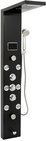 Duschpaneel Edelstahl LED Schwarz Duschsäule Duscharmatur Duschsystem Regendusche Kopfbrause Handbrause Armatur Duschset 8xMassagedüsen, für Hotels, Heime, Badezentren, Resorts