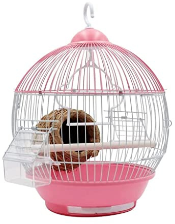 KFGISD, Vogelkäfige Einfacher Vogelkäfig Kleine Vogelkäfige mit Rundumbelüftung Runde hängende Vogelträger mit Futterspender,Vogelkäfig(Pink)