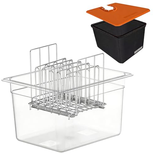 Sous Vide - Contenedor de 12 litros con tapa y estante para cocinar palillos Sous Vide, recipiente transparente multifuncional adecuado para pescado, carne y verduras (juego)