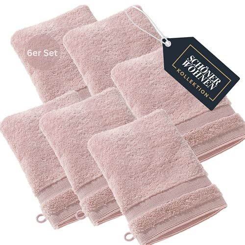 SCHÖNER WOHNEN Lot de 6 gants de toilette en tissu éponge de qualité supérieure pour bébé - 16 x 21 cm - Absorbants - 500 g/m² - Rose - 100 % coton - Moelleux pour le corps de l'enfant - Combinables