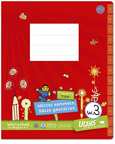 Formati Register-Wörterheft W.3 Quart 40 Blatt 6/6/6 mm liniert mit Mittelstrich aus 100% Recyclingpapier