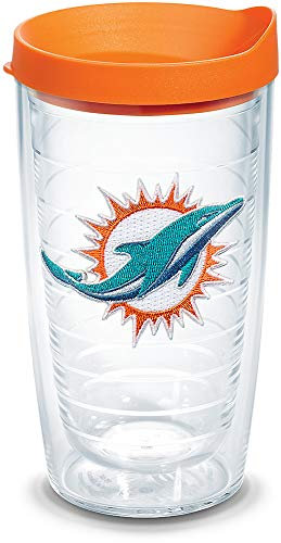 Tervis NFL Miami Dolphins Emblem Individual Tumbler with Orange Lid, 16 oz, Clear by Tervis