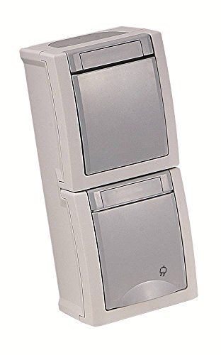 Aufputz Kombination Schuko Steckdose/Serienschalter senkrecht grau für