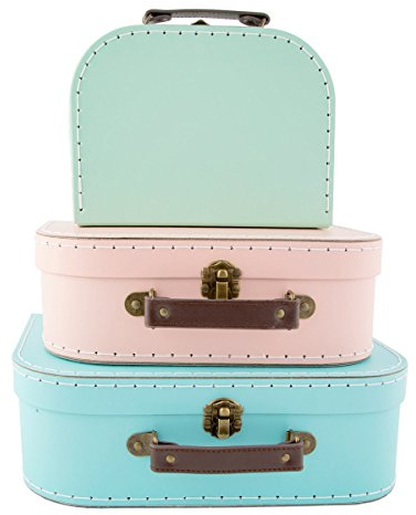 Sass & Belle Set of 3 Vintage Kofferboxen in Pastellfarben Grün Rosa und Blau in 3 verschiedenen Größen