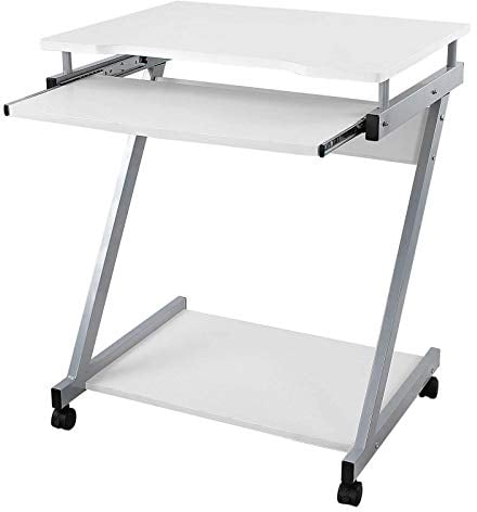 VASAGLE Scrivania per Computer Scrivania Ufficio, Facile da Montare Porta PC Tavolo con Ripiani Tastiera Scorrevole 4 Ruote Con Freno per Casa Ufficio Studio Bianco LCD811W