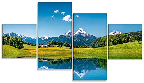ARTland Wanddeko Glasbilder Wandbild Glas Bild Set 4 teilig 120x70 cm Querformat Alpen Berge Bergsee See Natur Landschaft Wald Tal Urlaub Sommer T9QB