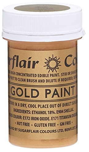 Sugarflair Metallic Gold Edible Food Paint, for Painting Icing, Sugar Pastes, Flower & Modelling Pastes, Royal Icing, Marzipan & Buttercream - 20g