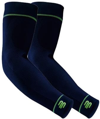 BAUERFEIND, 1 Paar Sport Kompressions-Armbandagen, Unisex, Rechts und links tragbar, Für Ball- und Ausdauersportarten, Stärkung der Muskulatur, Gr. S kurz, Marineblau, 29355011500021