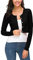 EEVASS Donna Elegante Maniche Lunghe Breve Cropped Bolero Button Down Cardigan a Maglia Girocollo Maglioni (XL, Nero)