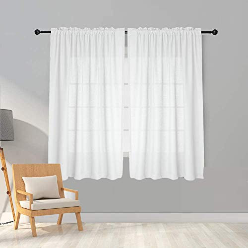 Melodieux - 2 tende in voile, in finto lino, semitrasparenti, per aste, per camera da letto, soggiorno, finestra, 140 x 137 cm, colore bianco