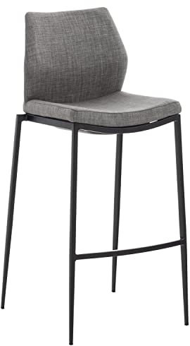 CLP Barhocker Matola Stoff I Hocker Stapelbar I Thekenhocker Mit Vierfußgestell Und Fußstütze I Barstuhl mit Rückenlehne, Farbe:grau, Gestell Farbe:schwarz