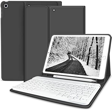 zoyu Keyboard Case for iPad 10.2 inch with Pencil Holder, Soft TPU Back Stand Cover with Magnetically Detachable Wireless Keyboard for iPad 9th / 8th / 7th Generation (2021/2020/2019), Black