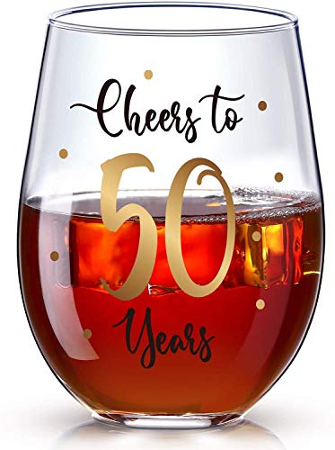 E/A 50th Anniversary Celebration Glass for Men and Women, 50th Birthday Gift, 50th Anniversary Celebration Glass, 50th Birthday Party Wedding Cheer Glass, 17 oz