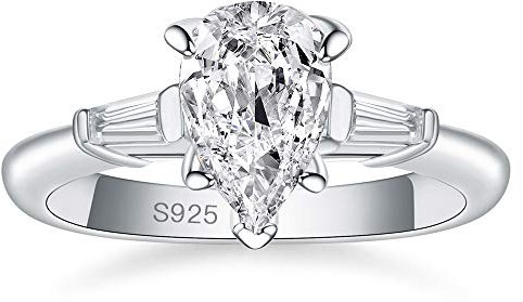 BONLAVIE Damen Engagement Ring 925 Silver Wedding Ring Silver Ring with 2ct Zirconia