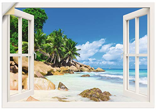 ARTland Wanddeko Wandtattoo selbstklebende Vinylfolie 100x70 cm Querformat Fensterblick Strand Karibik Meer Palmen Südsee Natur U1UC