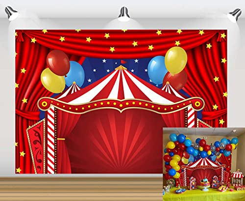 Zirkus-Karneval-Hintergrund, roter Vorhang, Zeltvorhang, Sterne, Geburtstag, Fotografie, Hintergrund, Neugeborene, Babyparty, Kuchen, Tischdekoration, Fotohintergrund, 2,7 x 1,5 m