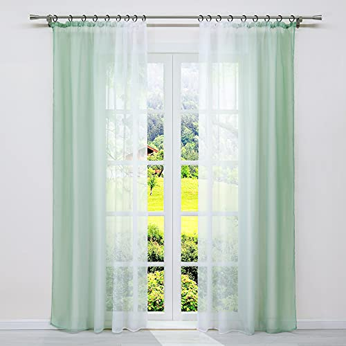 SCHOAL Gardinen mit Kräuselband Transparente Vorhänge Voile Fensterschal Modern Gardinenschal Farbverlauf 2 Stück BxH 140x175cm Grün