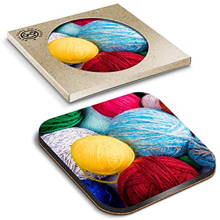 1 x Eco Boxed Cork Coasters - Wool Balls Knitting Knit Drink Cup Mug Glass Table Mat #2588