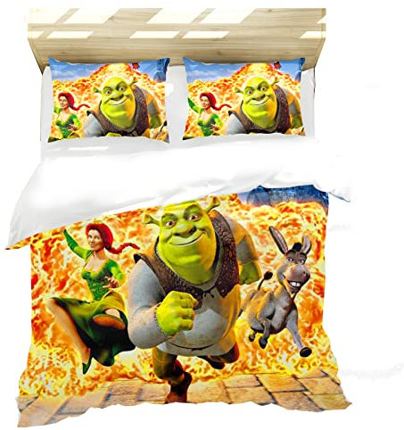 Fgolphd Jungen, Teenager Lieblingsfilmmonster Shrek 3D-Druck Bettwäsche-Set, Freund, Weichen Und Bequemen Bettbezug Kissenbezug (7,135 * 200)