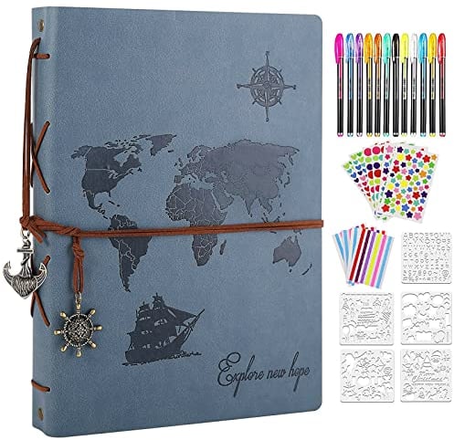 ZEEYUAN Leder Scrapbook Fotoalbum 60 Seiten Vintage Reisetagebuch Scrapbook Album DIY Fotoalbum, Weltkarte Scrapbook Buch Unser Abenteuer Buch Erinnerung Fotobuch Scrapbook Supplies