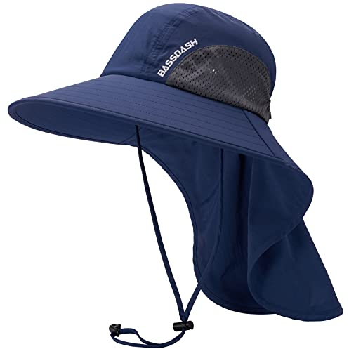 Bassdash Unisex Sonnenhut UPF 50+ Angelhut wasserabweisend breite Kremp mit großem Nackenschutz Pferdeschwanz Herren Damen