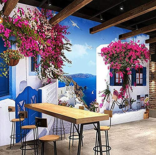 ZZXIAO Paysage marin méditerranéen Rose Photo murale papier peint 3D café Restaurant romantique toile de fo Papier Peint 3D Salle de séjour Chambre à coucher Salle de séjour Mural enfant-150cm×105cm