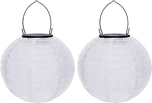Yeehliny Solar Lampions Außen Wetterfest Solar LED Laterne Wasserdicht Nylon Garten Laterne Solarlaterne für außen Hängend Solarlampiongs Runder Lampenschirm Garten Deko Außendeko (20cm/2PCS/Weiß)