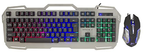 White Shark, Apache 2, Clavier et Souris de Jeu, Souris Optique avec 6 Boutons pour PC + Clavier avec Fonction Anti Ghosting sur 19 Touches, Base en Métal avec Rétro-éclairage, Gris et Noir