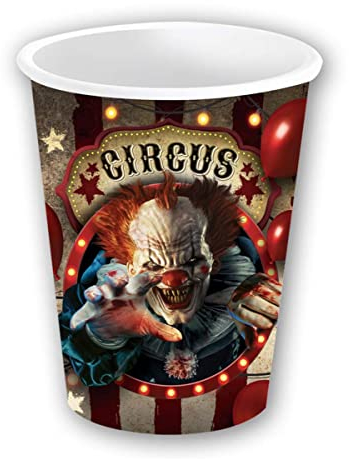 FIESTAS GUIRCA | 6 Gobelets Jetables Clown (240 ml) (9 cm) - Décoration de Table pour Fêtes d'Halloween Terrifiantes - Idéal pour Célébrations de Clowns - Multicolore
