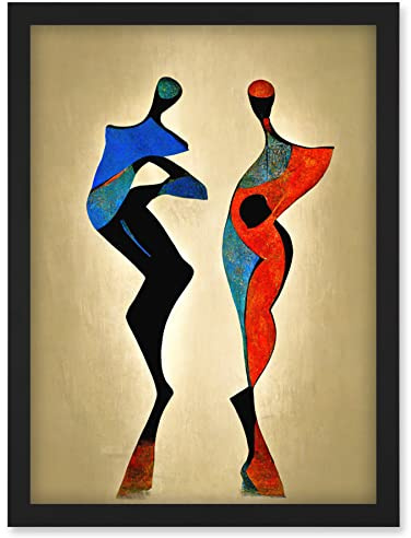Doppelganger33 LTD Two Posing Models In Red And Blue Abstract Modern Painting Artwork Framed Wall Art Print A4