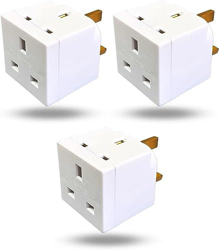 2 Way Adapters - Multi Plug Extensions - Double Adapter Plug UK - Power Extender Pack of 3