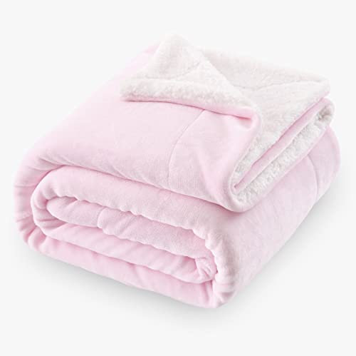 SOCHOW Sherpa Decke Hellrosa zweiseitige Wohndecken Kuscheldecken, Dicke warm Sofadecke/Couchdecke aus Sherpa, 150 x 200 cm flausch Fleecedecke als Sofaüberwurf oder Wohnzimmerdecke