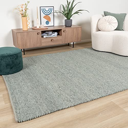 FRAAI | Home & Living Wollteppich - Wise Grün 411 - Wolle - Flachgewebe - Einfarbig - Skandinavisch - Wohnzimmer, Esszimmer, Schlafzimmer - Carpet