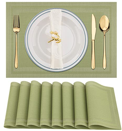 Winknowl Platzdeckchen, 8 Stück, hitzebeständig, gewebtes Vinyl, waschbar, PVC-Tischsets, rutschfest, schmutzabweisend, für drinnen und draußen, Tischsets für Esstisch (grün)