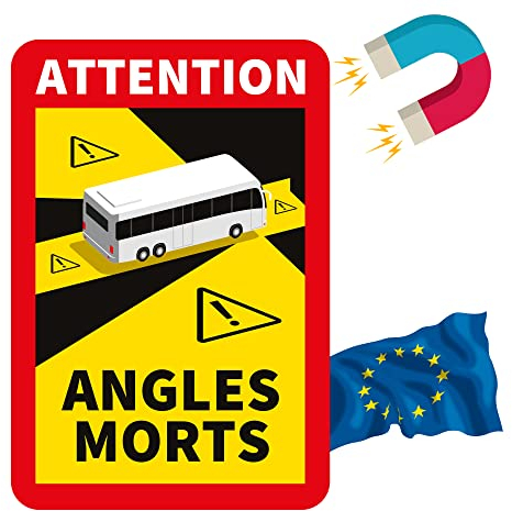 Toter Winkel Aufkleber Frankreich - Angles Morts Magnet Wohnmobil und Bus - magnetschild auto 17 x 25 cm - Wohnmobil Aufkleber Warntafel - LKW Wohnmobil und Bus Magnetschilder Auto (Bus, 1 Stück)