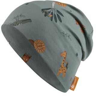 Sterntaler Beanie Tiere für Jungen - Babymütze mit UV -Schutz 50+ und Motiv - schützt den Kopf vor der Sonne - Leichte Mütze für Babys - mattgrün, 51