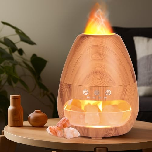 Czemo Aroma Diffuser für Ätherische Öle Flammeneffekt Raumduft Diffuser mit Salzlampe Duftöl Diffuser Ultraschall Aromatherapie Diffuser Luftbefeuchter mit Duft, 200ML