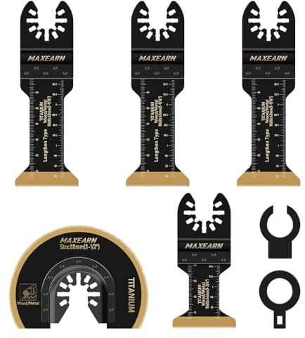 MaxEarn Oszillierende Multitool Sägeblätter, Titanium Extralange Multitool Klingen, Universal Schnellwechsel Oscillating Klingenset, Oszillierwerkzeug Zubehör zum Schneiden von Metall, Holz