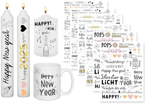 Sugeru® 6 X DIN A5 kerzenfolie(200+Muster), Kerzentattoo Wassertransferdruck | Wasserschiebefolie kerzen dekorieren| kerzenaufkleber sticker | Sprüche,ostern,Lieblingsmensch,Birthday (Neujahr)